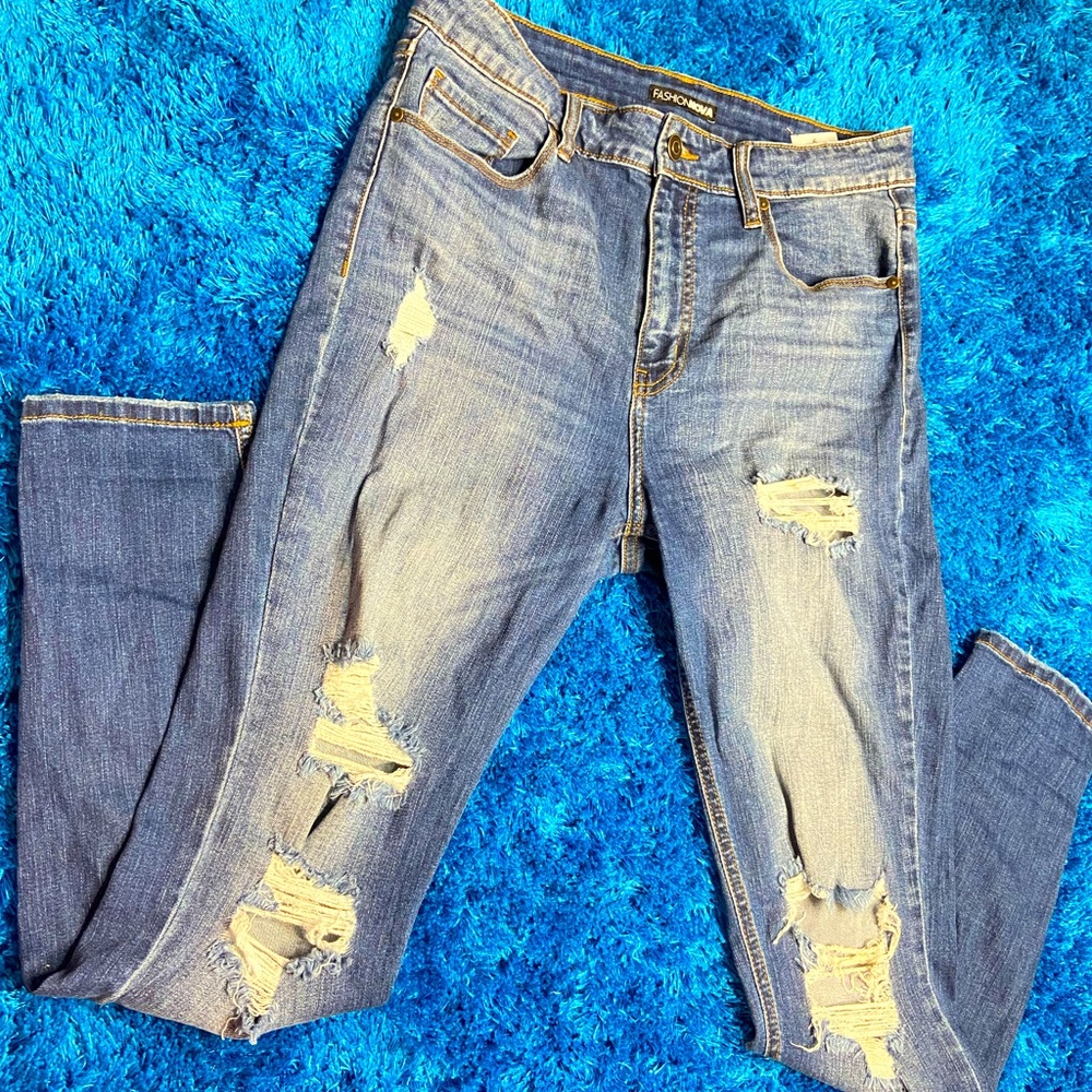 Blue ripped jeans